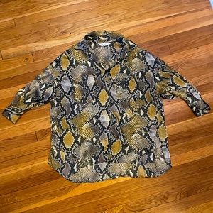 Zara oversized snake print button down blouse